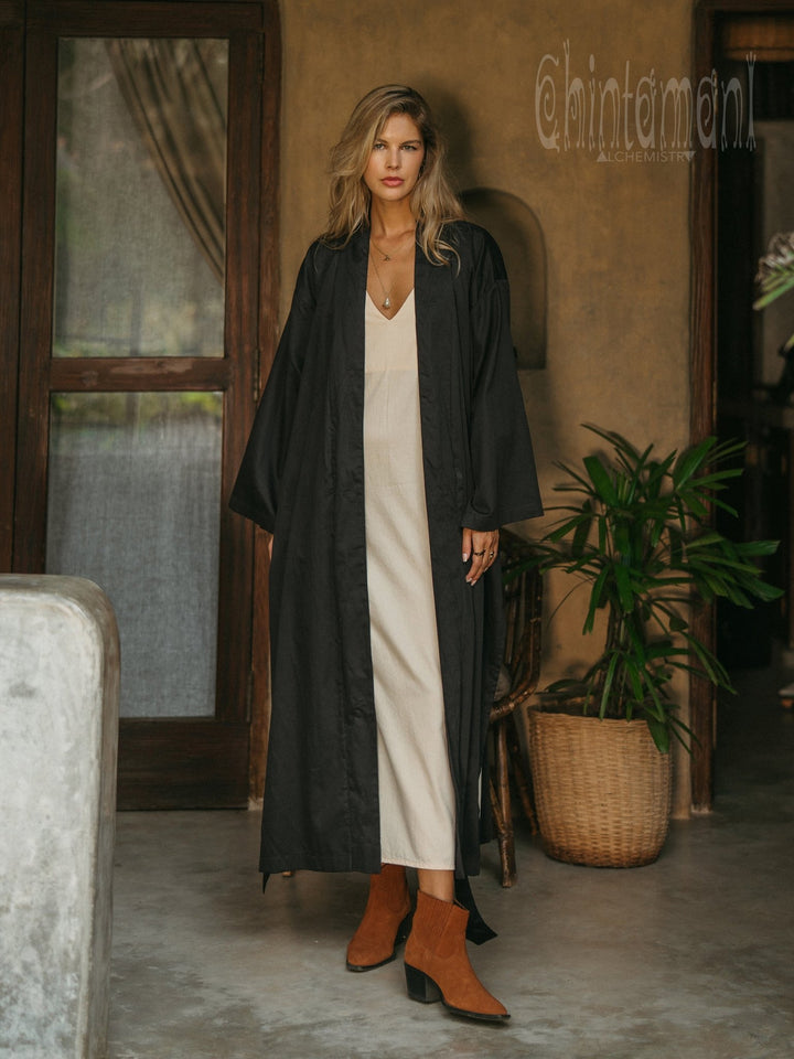 Organic Satin Maxi Kimono / Black - ChintamaniAlchemi