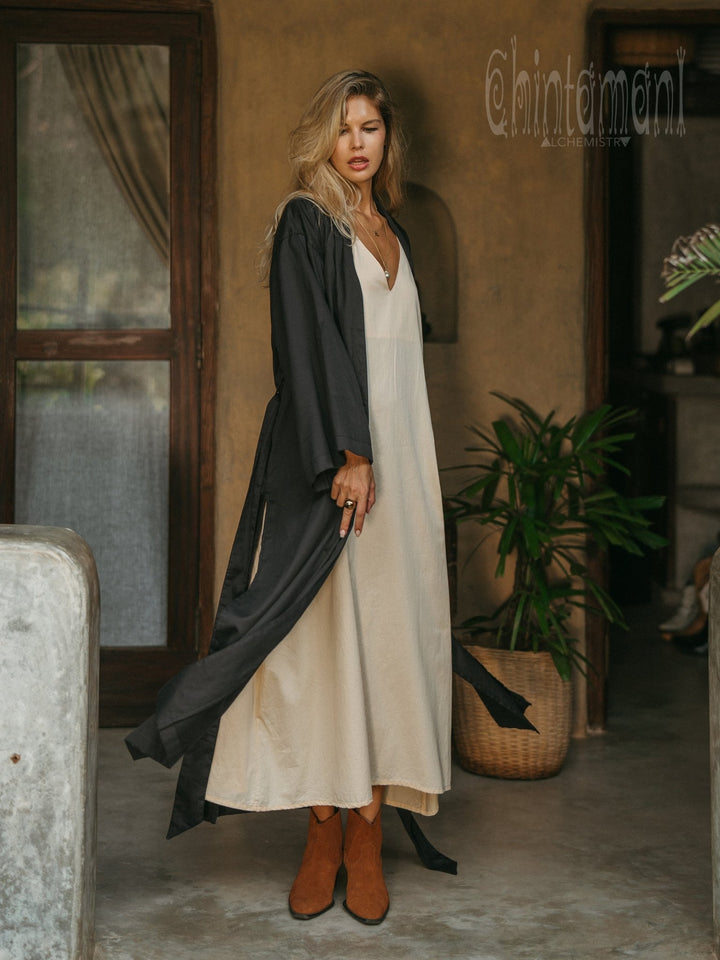 Organic Satin Maxi Kimono / Black - ChintamaniAlchemi