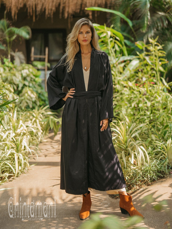 Organic Satin Maxi Kimono / Black - ChintamaniAlchemi