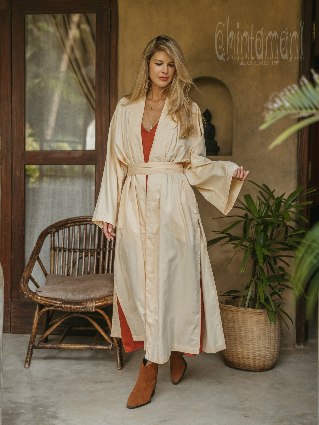 Organic Satin Maxi Kimono / Ivory - ChintamaniAlchemi