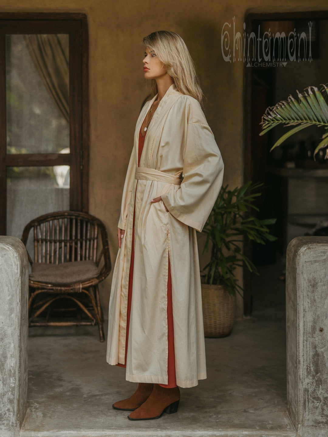 Organic Satin Maxi Kimono / Ivory - ChintamaniAlchemi