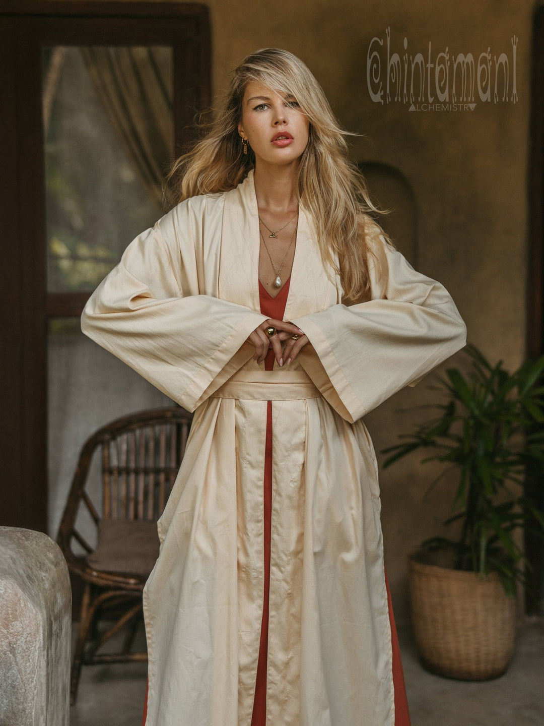 Organic Satin Maxi Kimono / Ivory - ChintamaniAlchemi