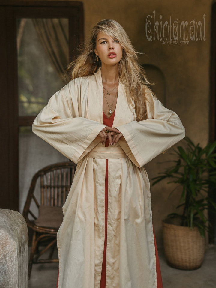 Organic Satin Maxi Kimono / Ivory - ChintamaniAlchemi