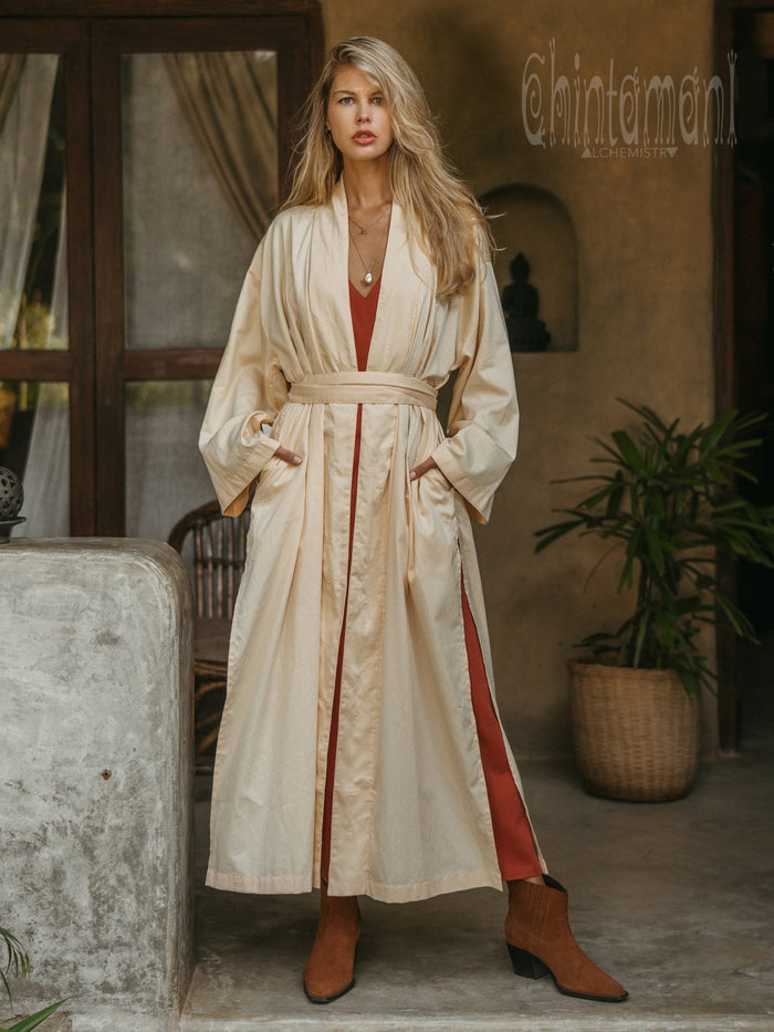 Organic Satin Maxi Kimono / Ivory - ChintamaniAlchemi