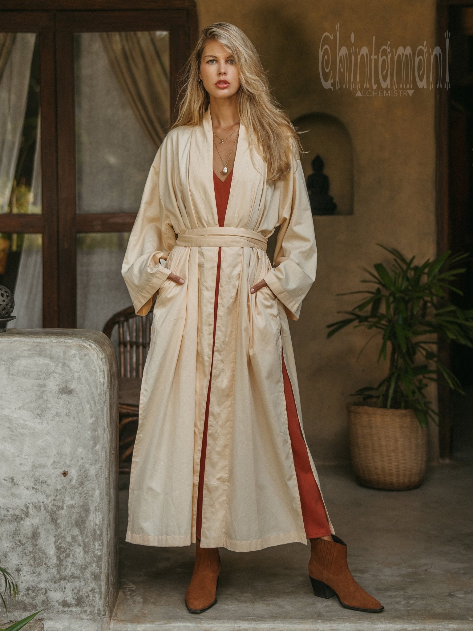 Organic Satin Maxi Kimono / Ivory - ChintamaniAlchemi