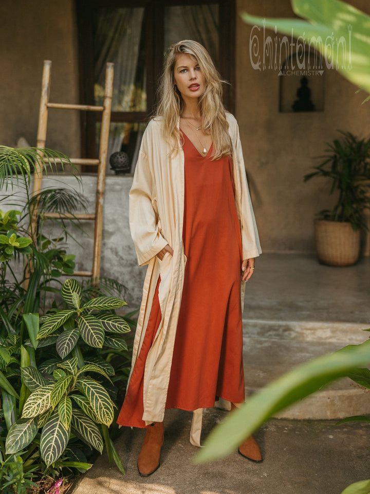 Organic Satin Maxi Kimono / Ivory - ChintamaniAlchemi