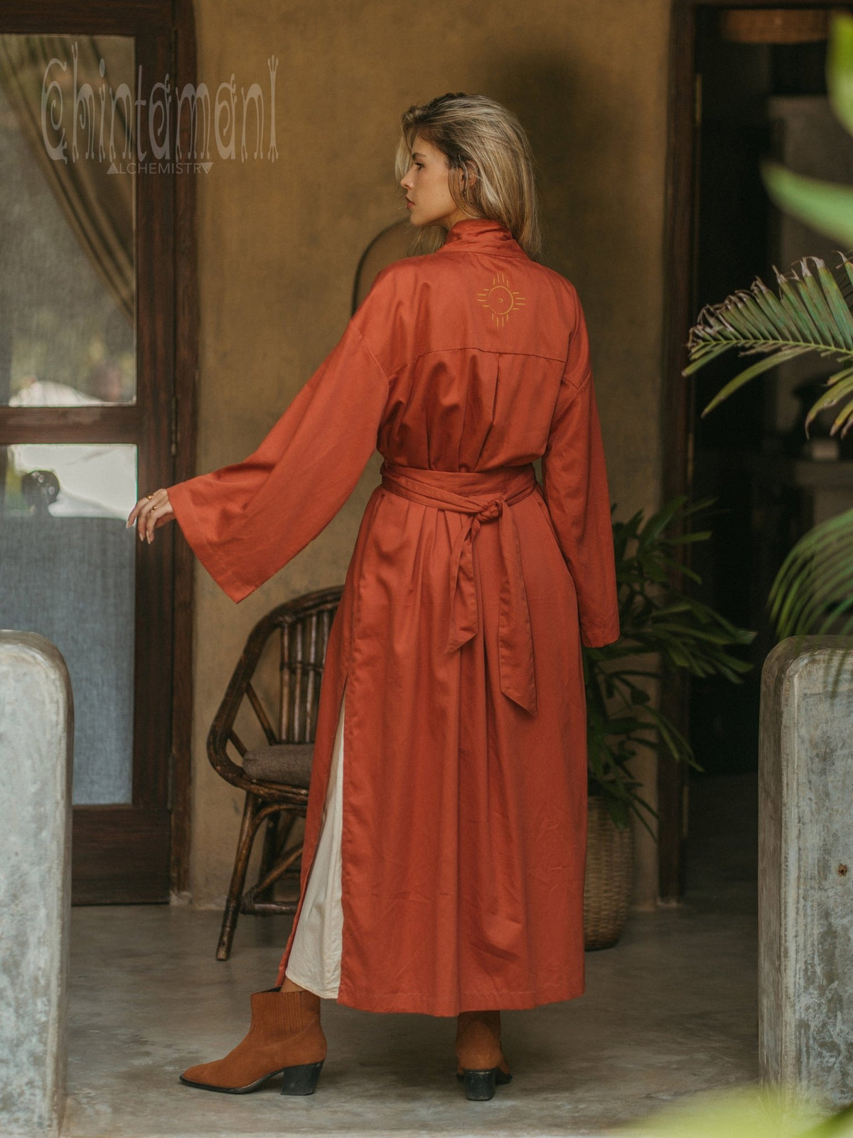 Organic Satin Maxi Kimono / Red Ochre - ChintamaniAlchemi