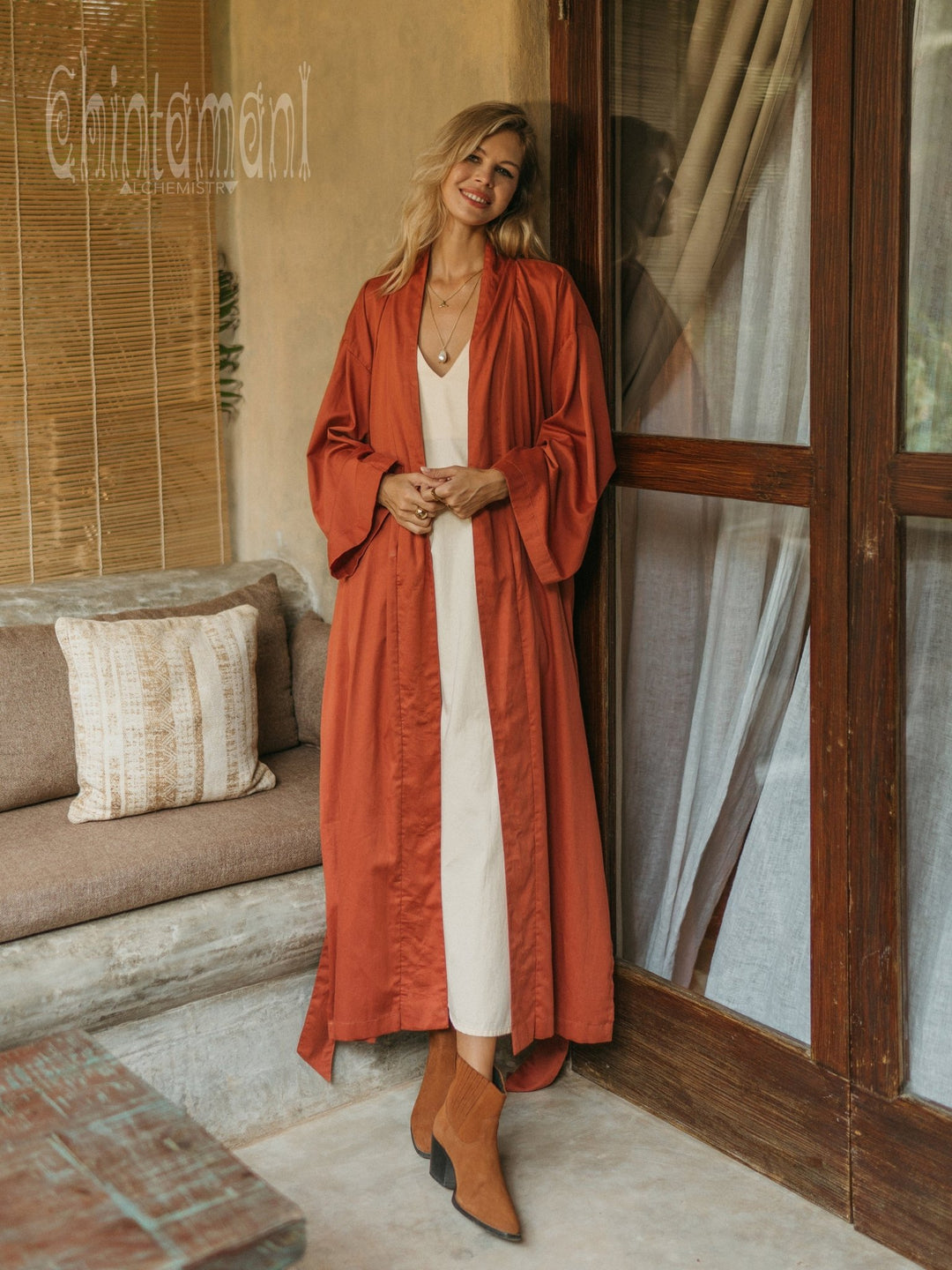 Organic Satin Maxi Kimono / Red Ochre - ChintamaniAlchemi