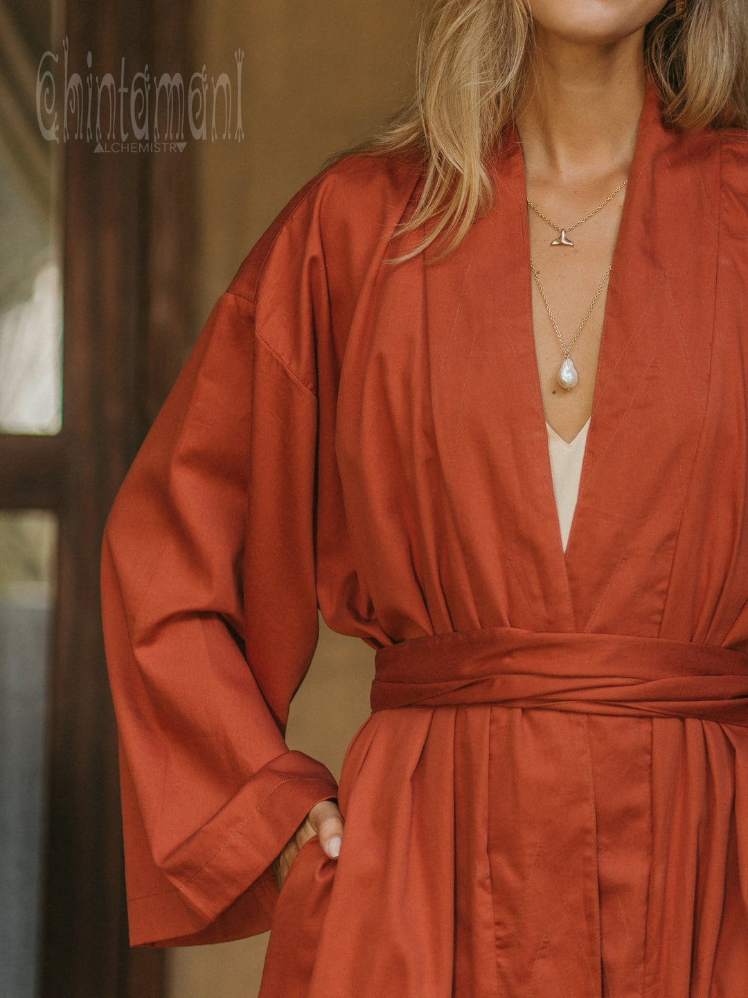 Organic Satin Maxi Kimono / Red Ochre - ChintamaniAlchemi