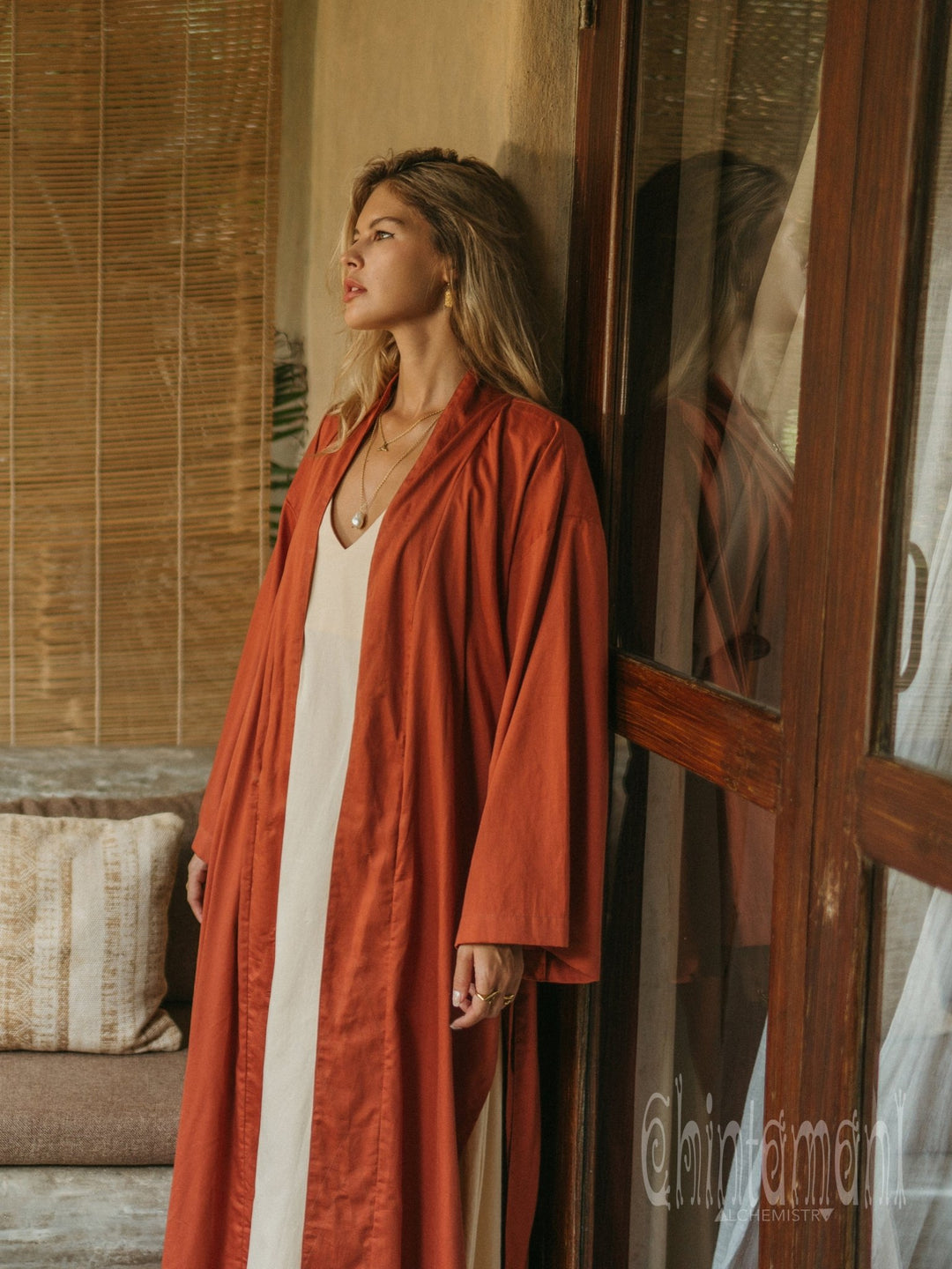 Organic Satin Maxi Kimono / Red Ochre - ChintamaniAlchemi