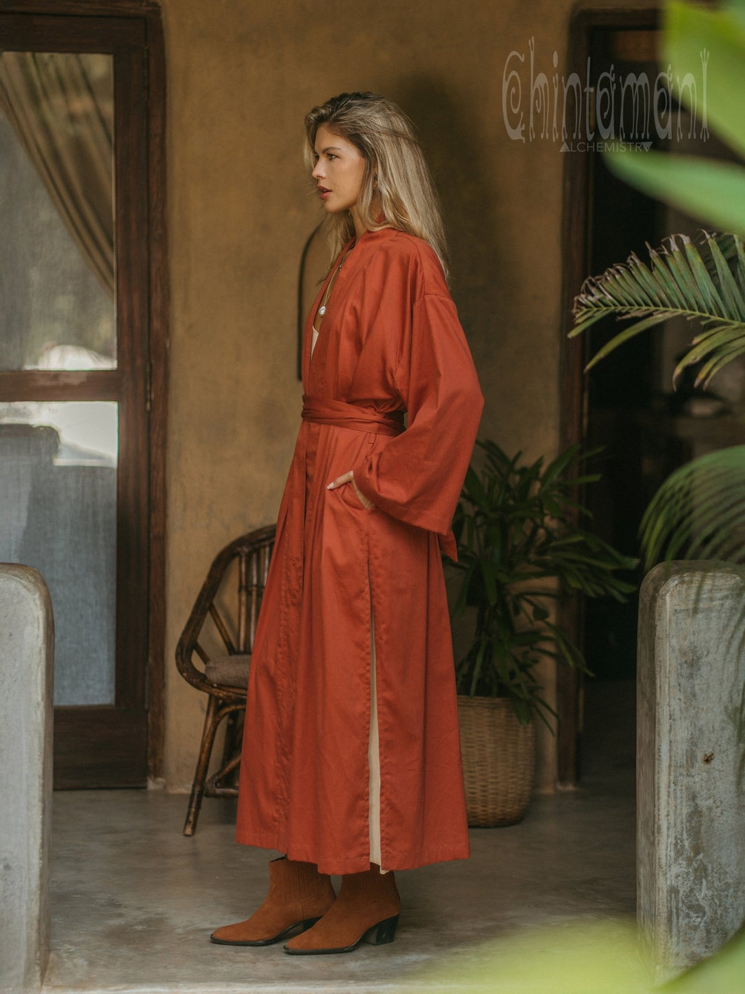 Organic Satin Maxi Kimono / Red Ochre - ChintamaniAlchemi