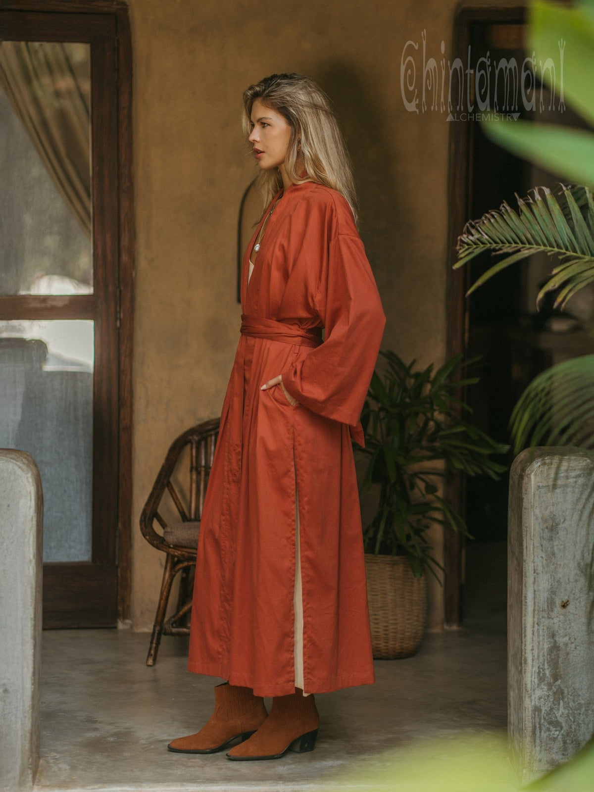 Organic Satin Maxi Kimono / Red Ochre - ChintamaniAlchemi
