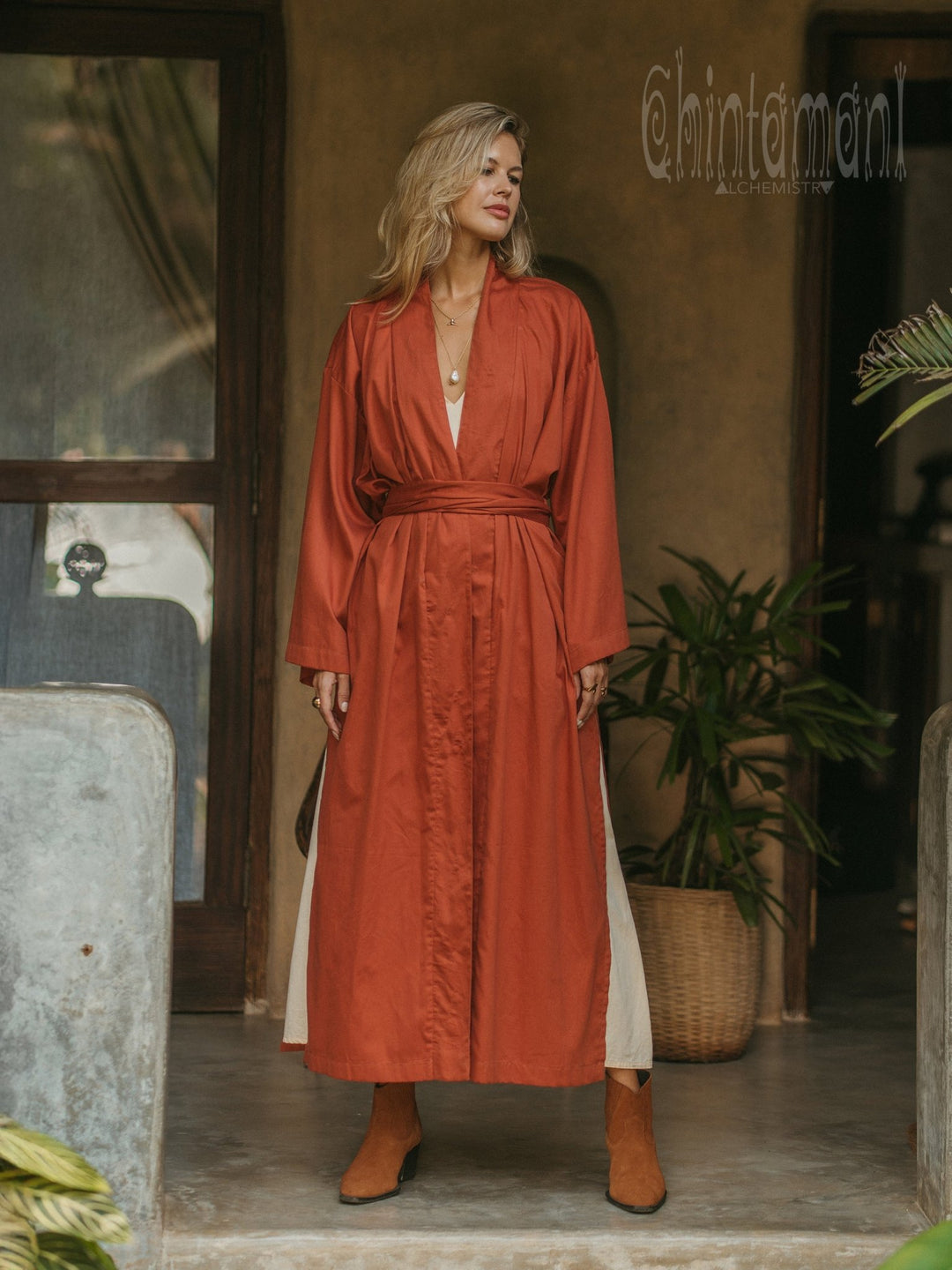 Organic Satin Maxi Kimono / Red Ochre - ChintamaniAlchemi
