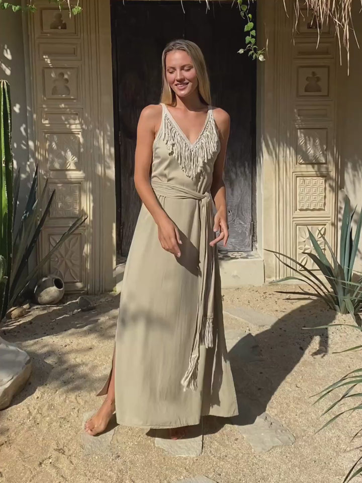 Boho Fringed Dress / Sage