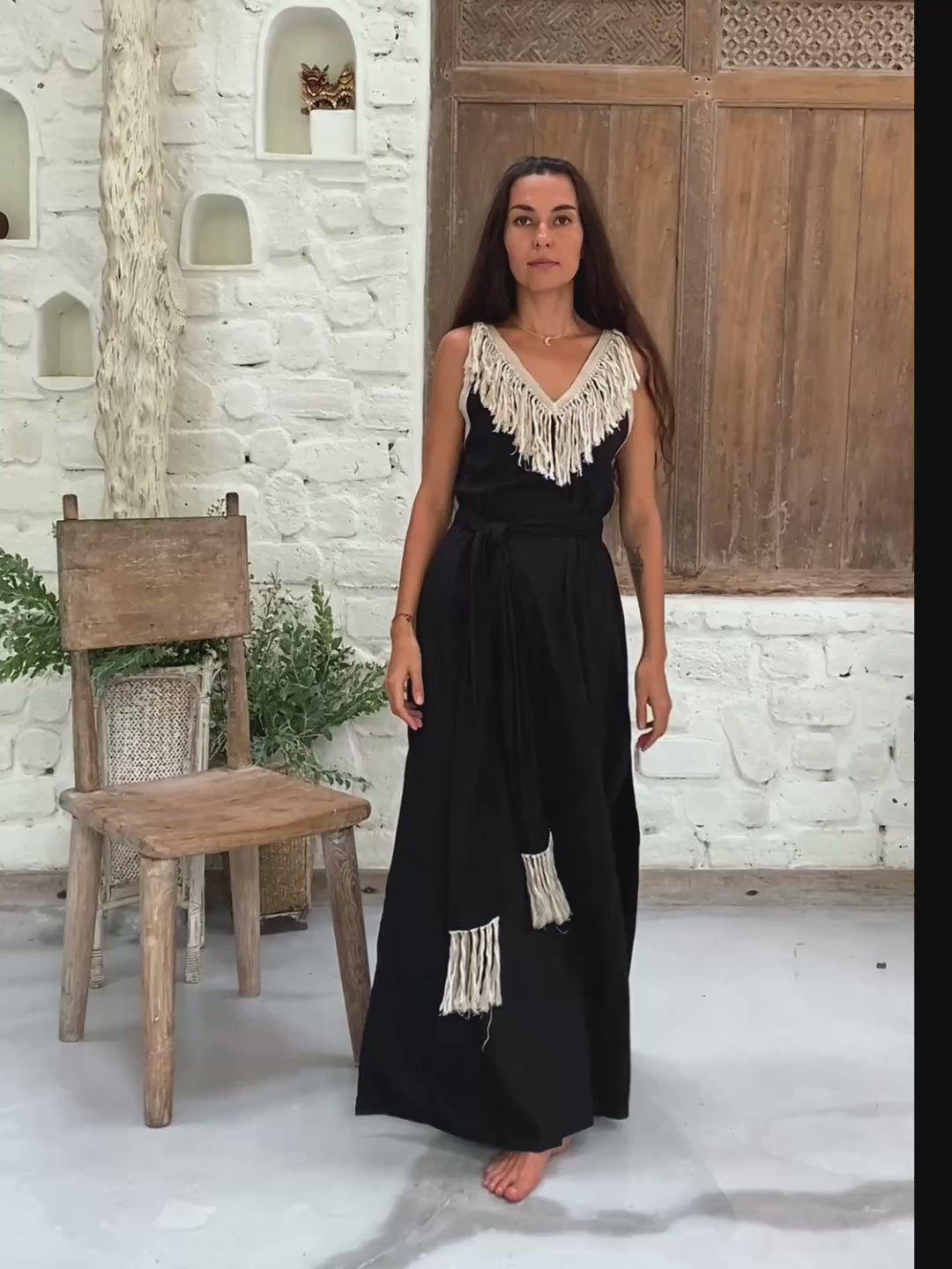 Boho Fringed Dress / Black