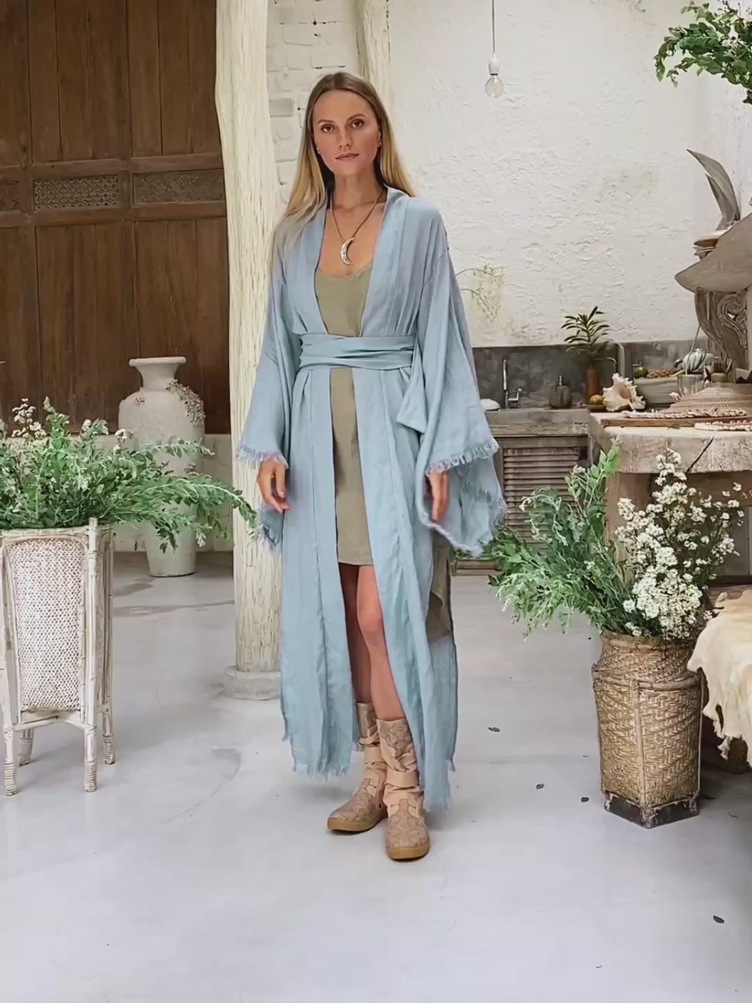 Long Linen Kimono / Blue