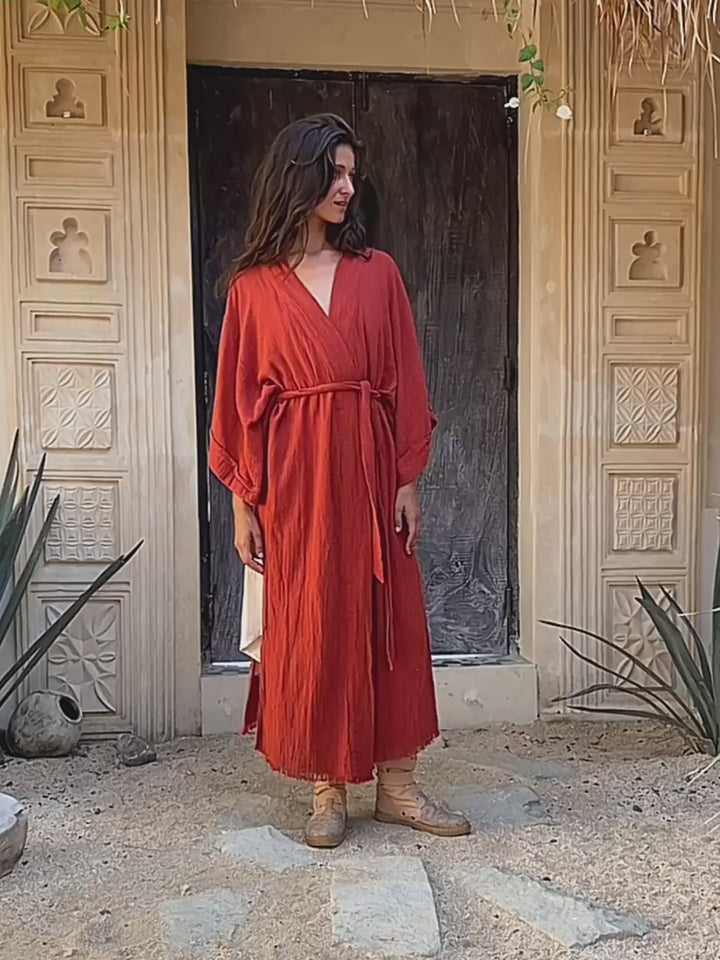 Raw Printed Kimono / Red Ochre