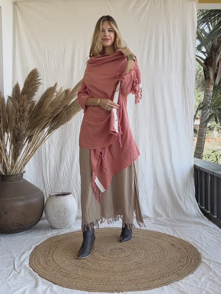 Cotton Sleeves Shawl / Pink