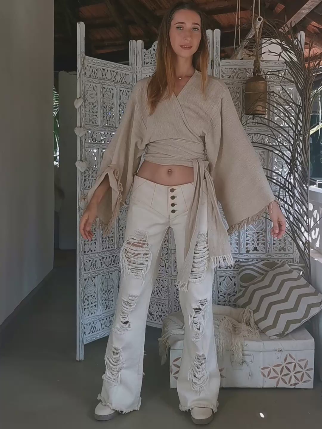 Flared Denim Pants / White