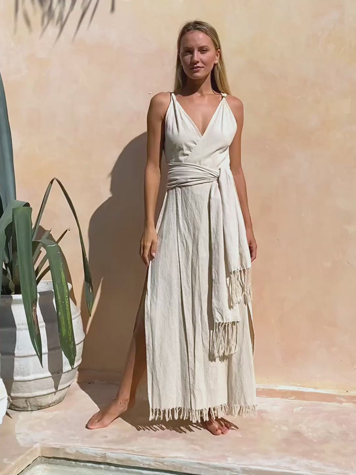 Sleeveless Raw Wrap Dress / Off White