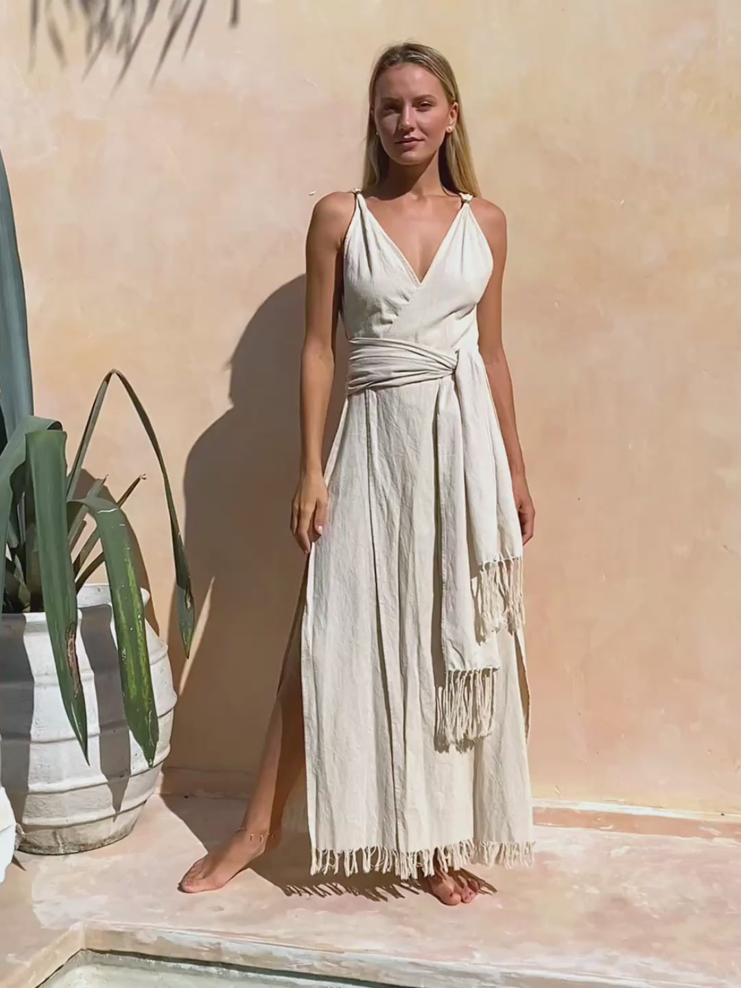 Sleeveless Raw Wrap Dress / Off White - ChintamaniAlchemi S