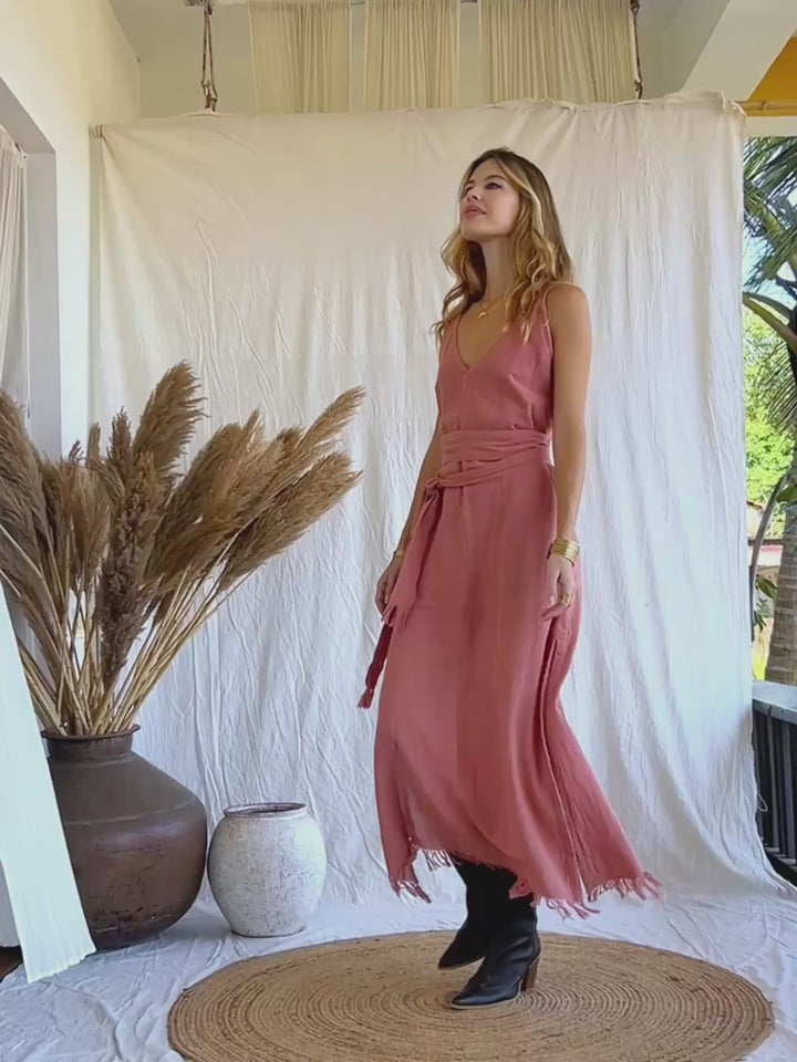 V-neck Maxi Dress / Coral Rose