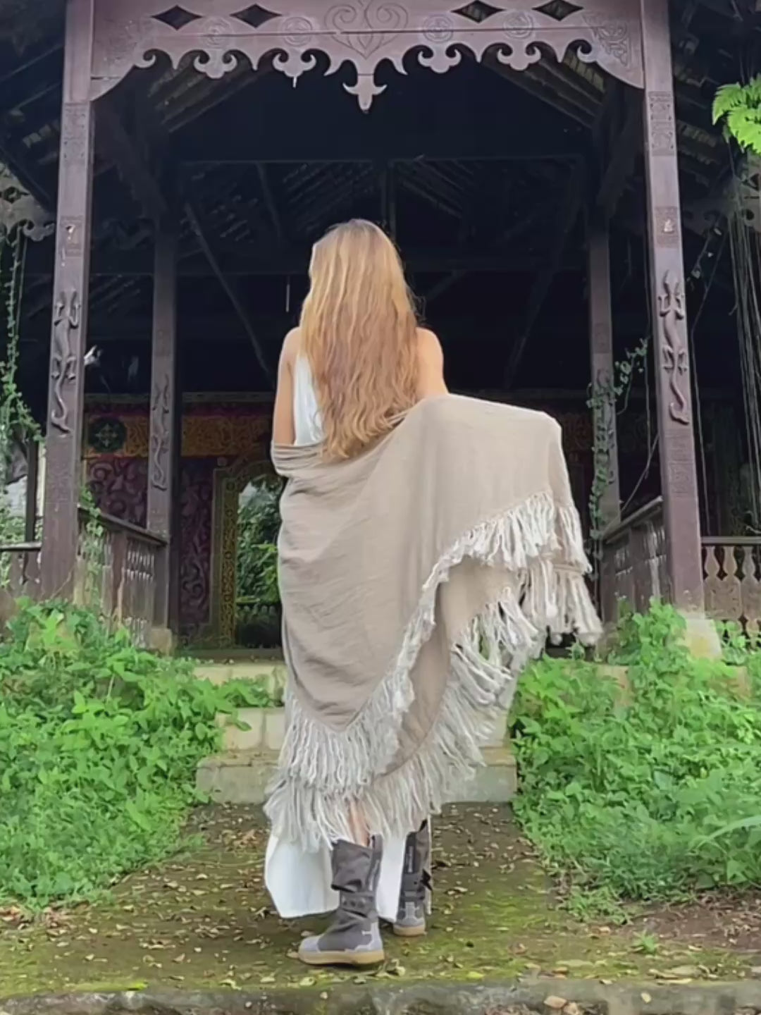 Fringe Boho Shawl / Sage Green