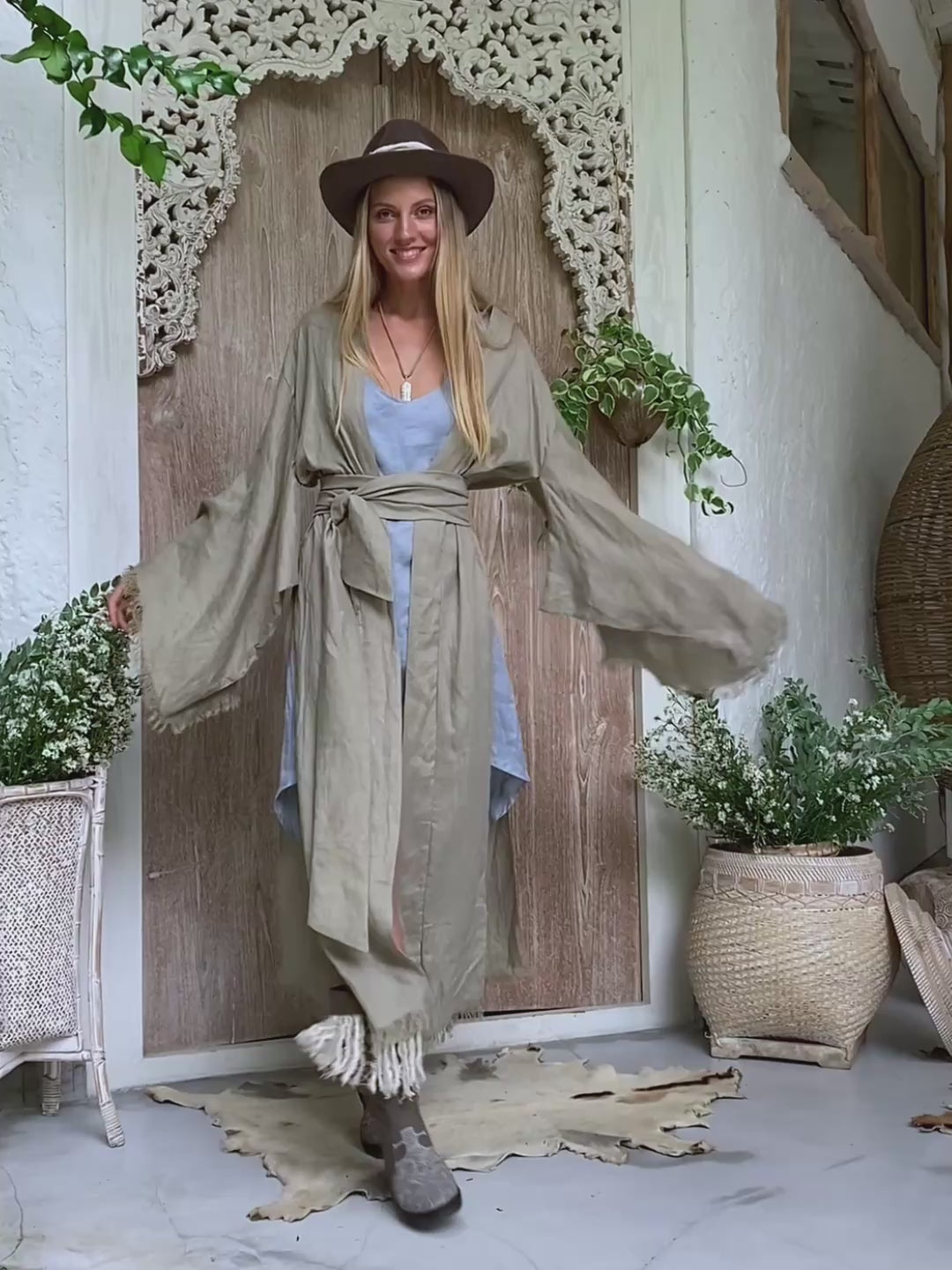 Long Linen Kimono / Sage Green