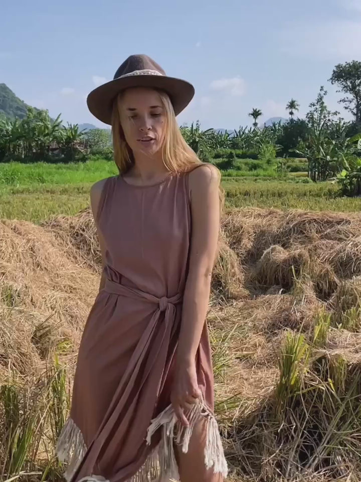 Corner Fringed Dress / Dusty Pink