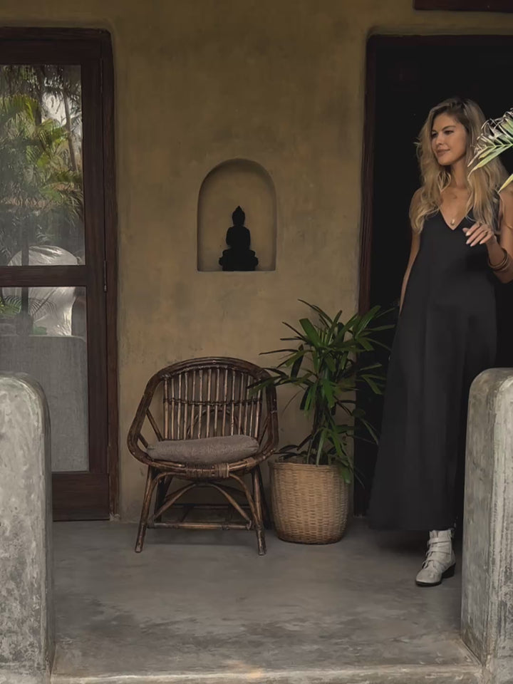 Organic Satin Maxi Dress / Black