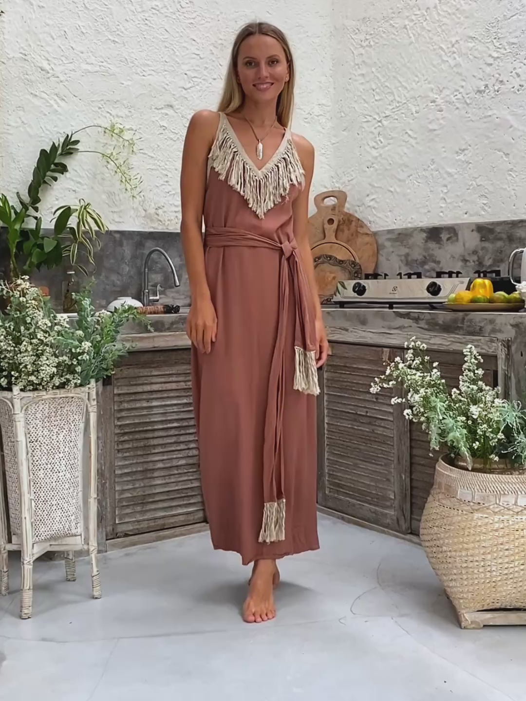 Boho Fringed Dress / Dusty Pink