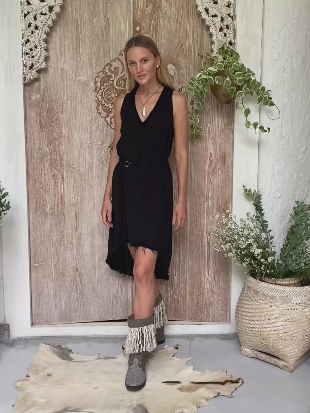 Linen Rayon Dress / Black