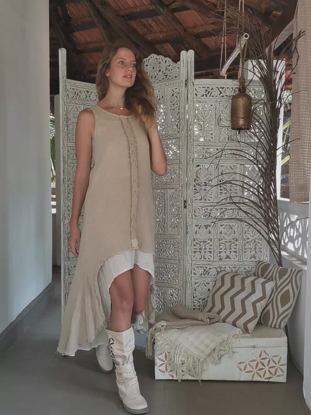 High Low Cotton Dress / Beige