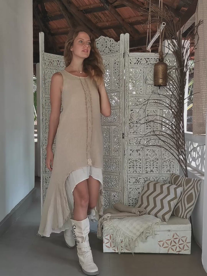 High Low Cotton Dress / Beige