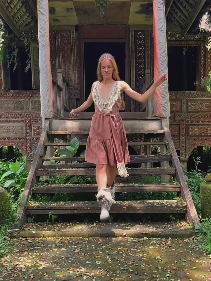 Fringed Midi Dress / Dusty Pink