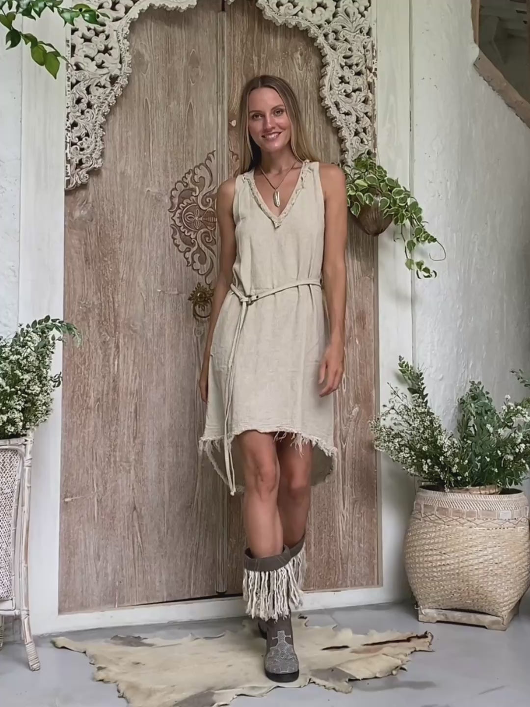 Linen Rayon Dress / Light Gray