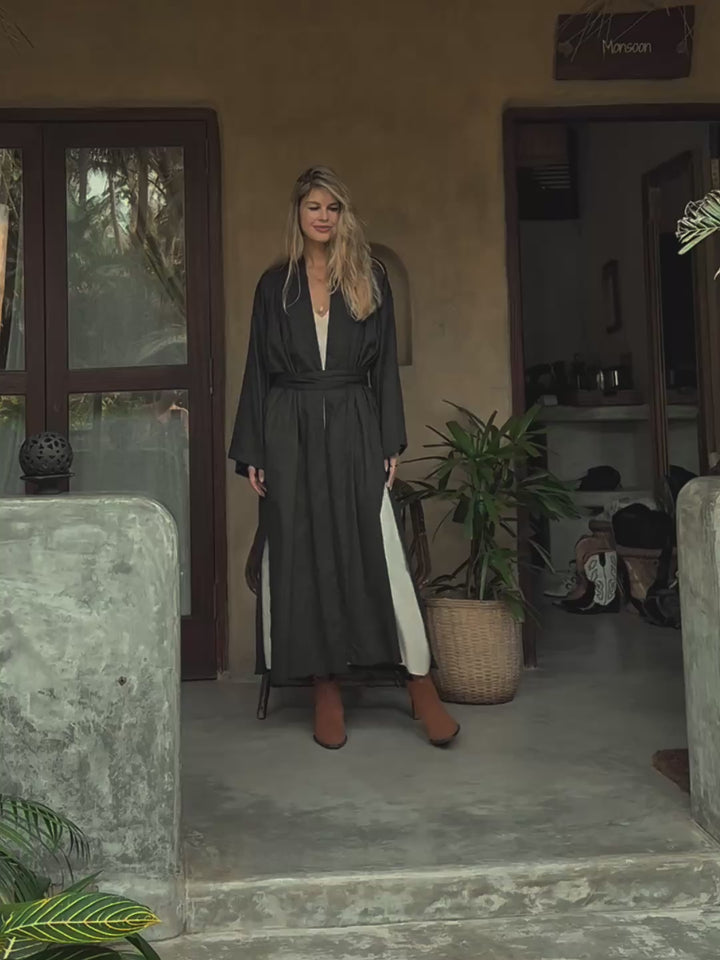 Organic Satin Maxi Kimono / Black