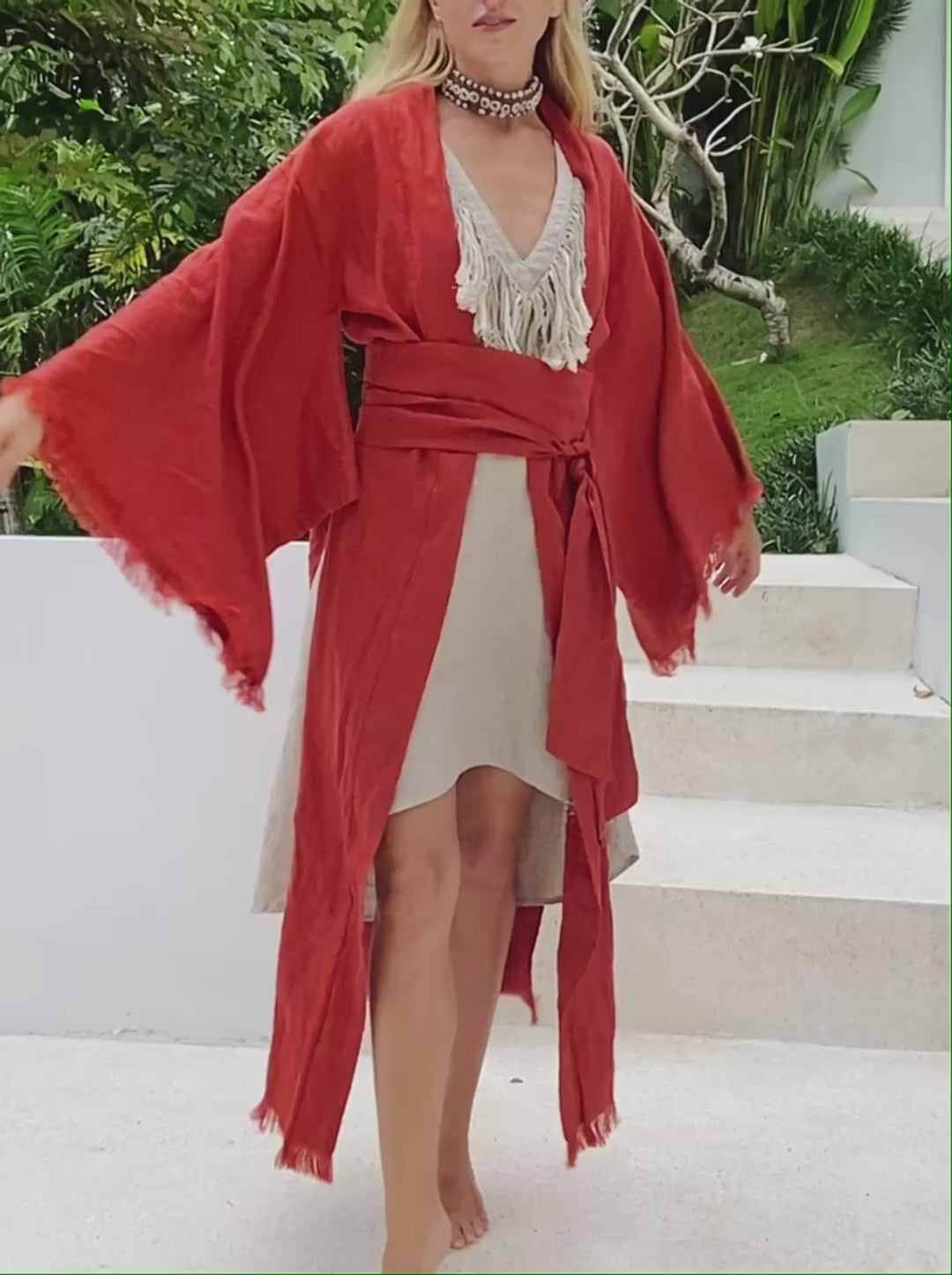 Long Linen Kimono / Red Ochre