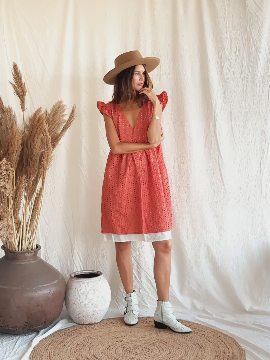 Organic Mini Dress / Coral Rose