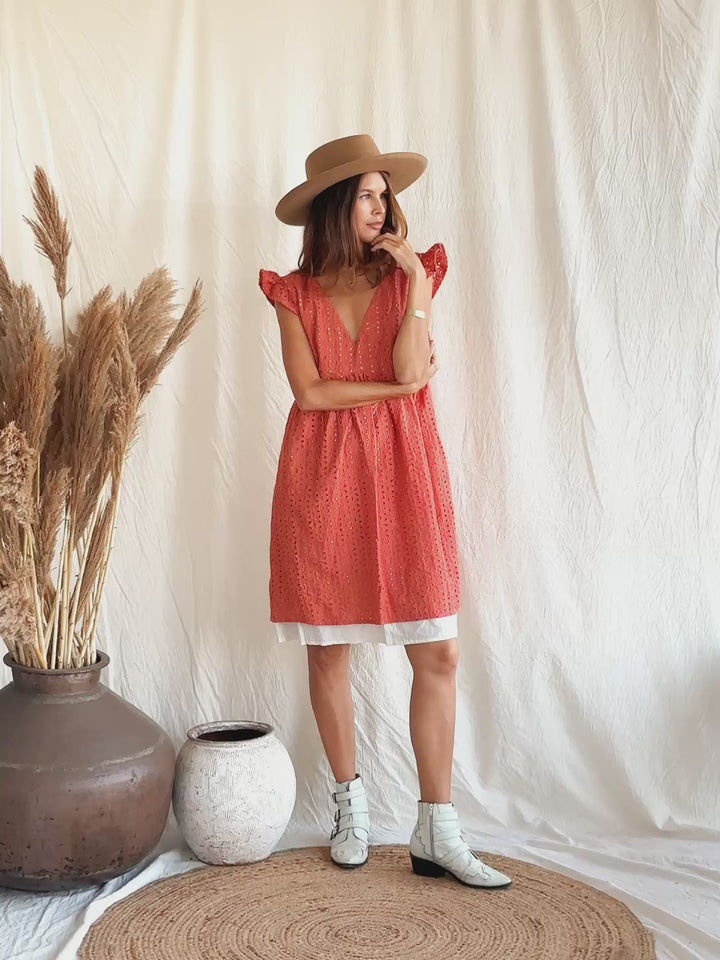 Organic Mini Dress / Coral Rose