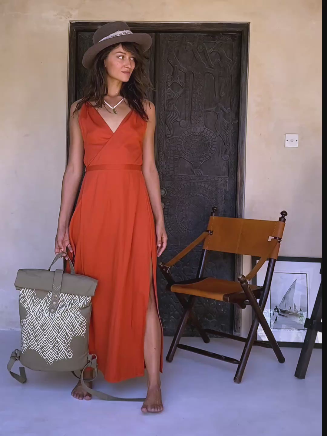 Sleeveless Wrap Dress / Red Ochre