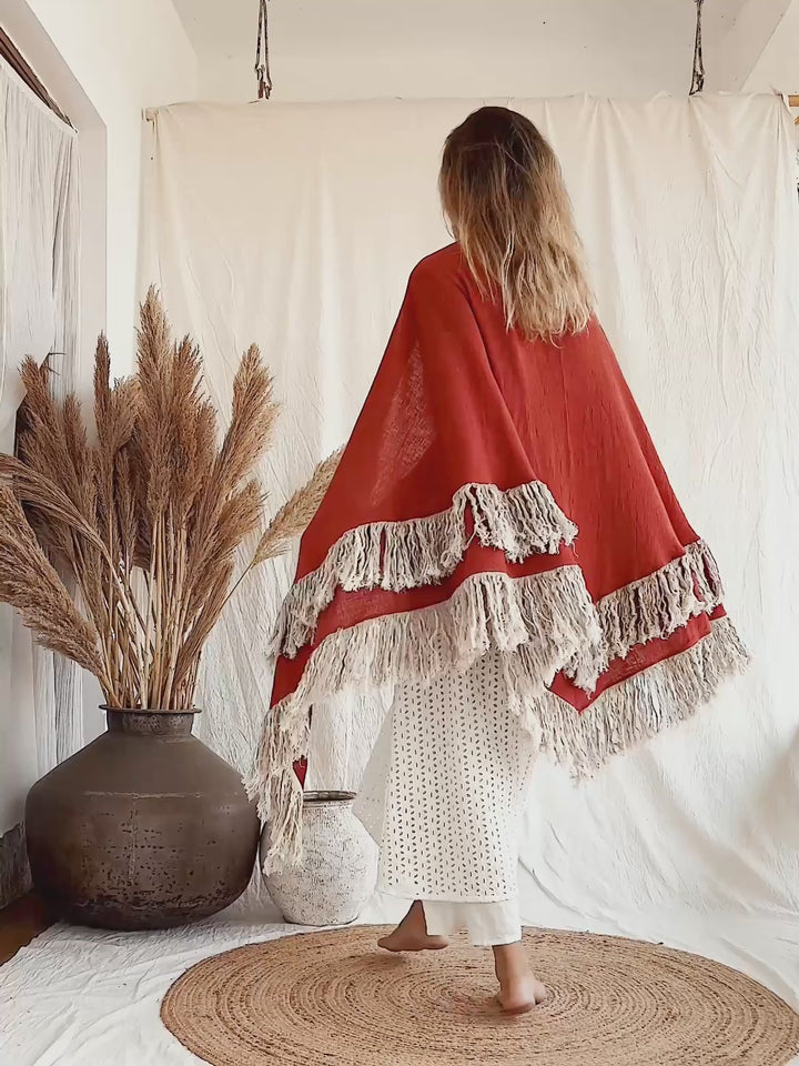Fringe Boho Shawl / Red Ochre