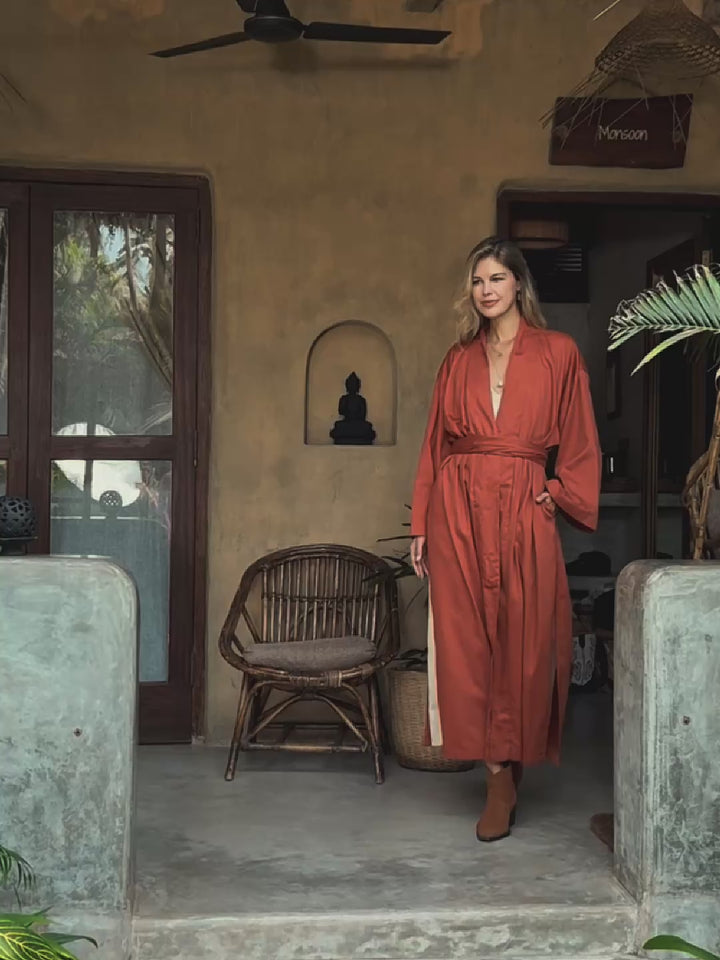 Organic Satin Maxi Kimono / Red Ochre