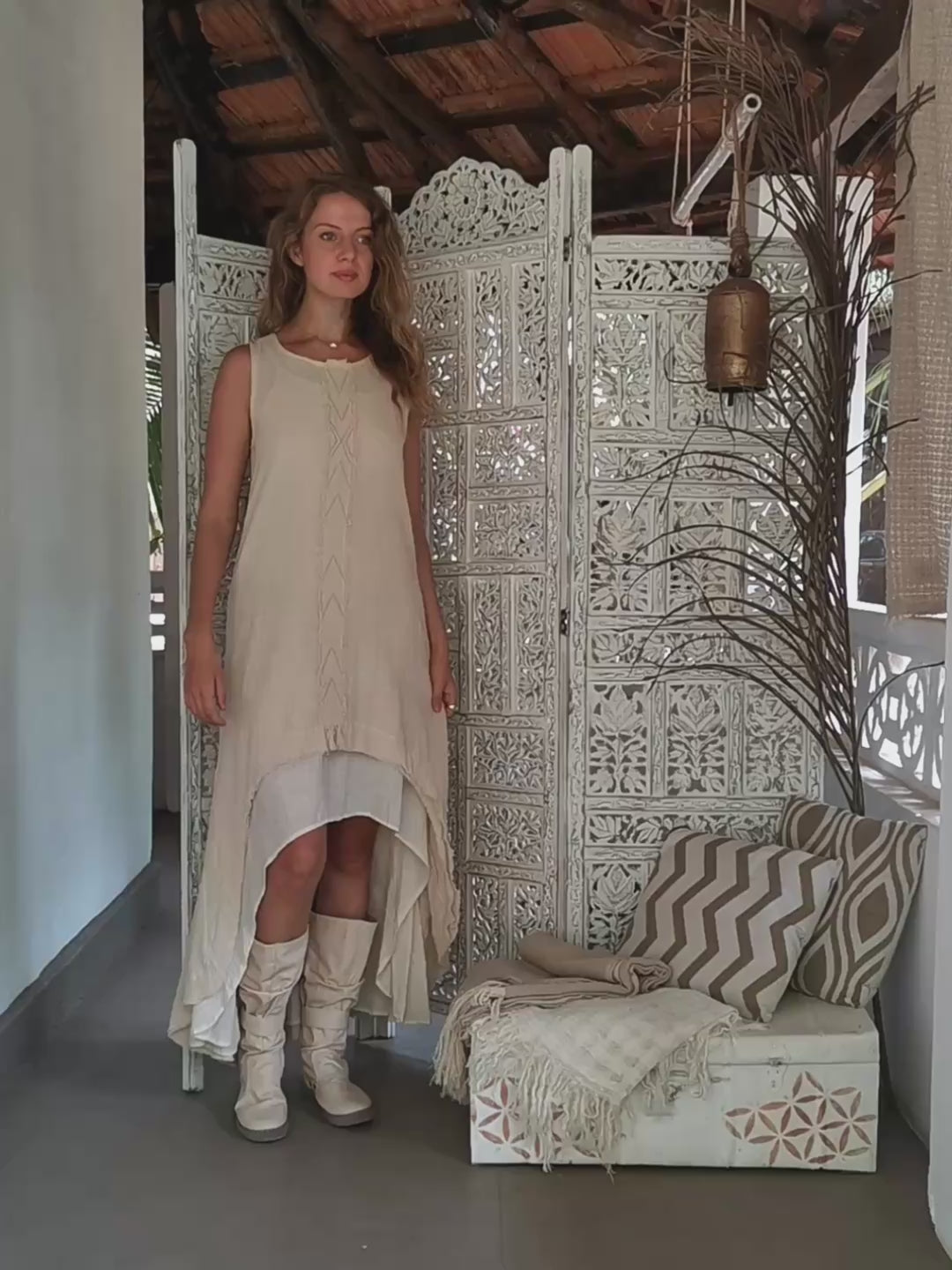 High Low Cotton Dress / Off White