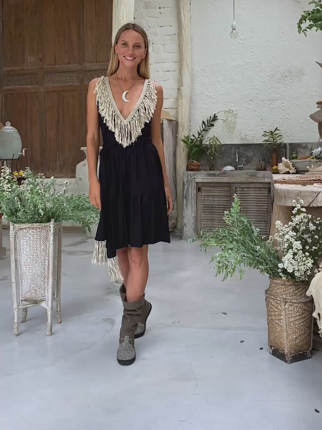 Fringed Midi Dress / Black
