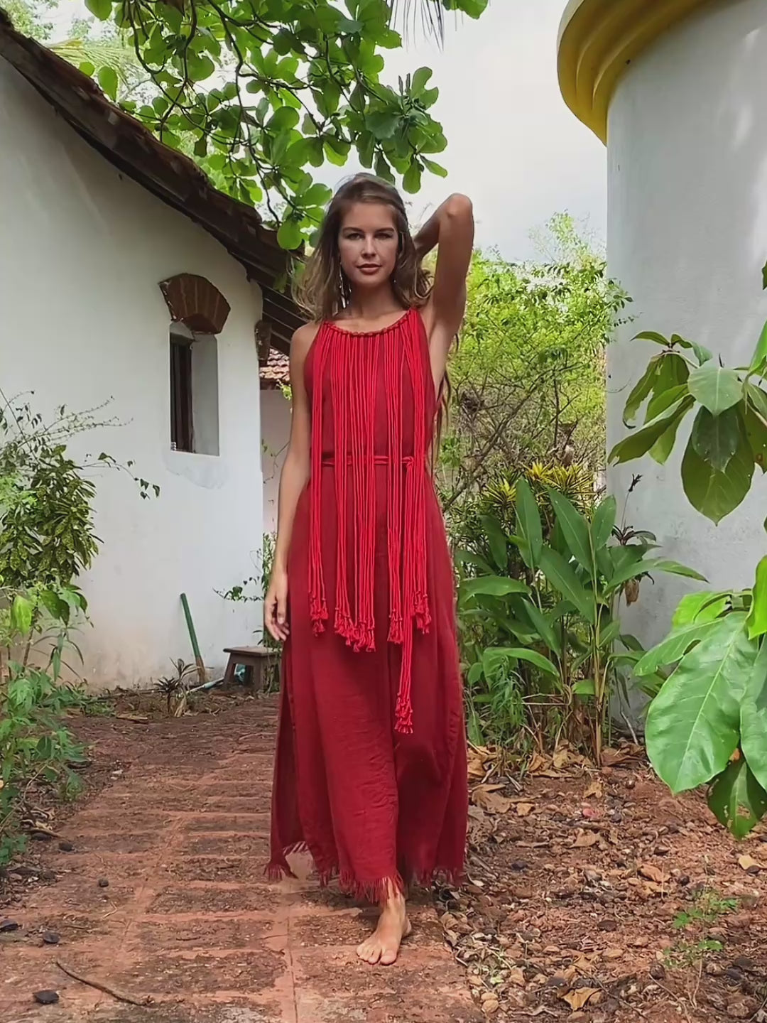 Rope Collar Dress / Red Ochre