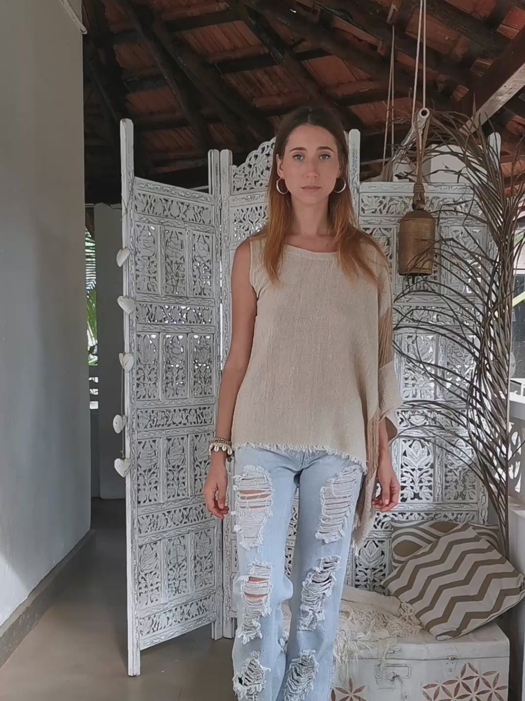 Asymmetric Ripped Top / Beige