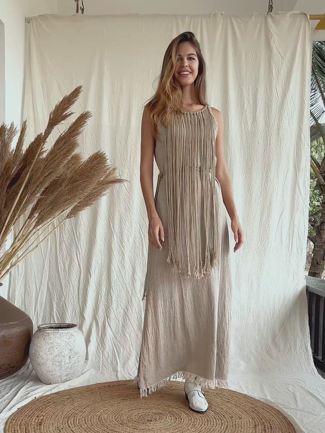Rope Collar Dress / Beige