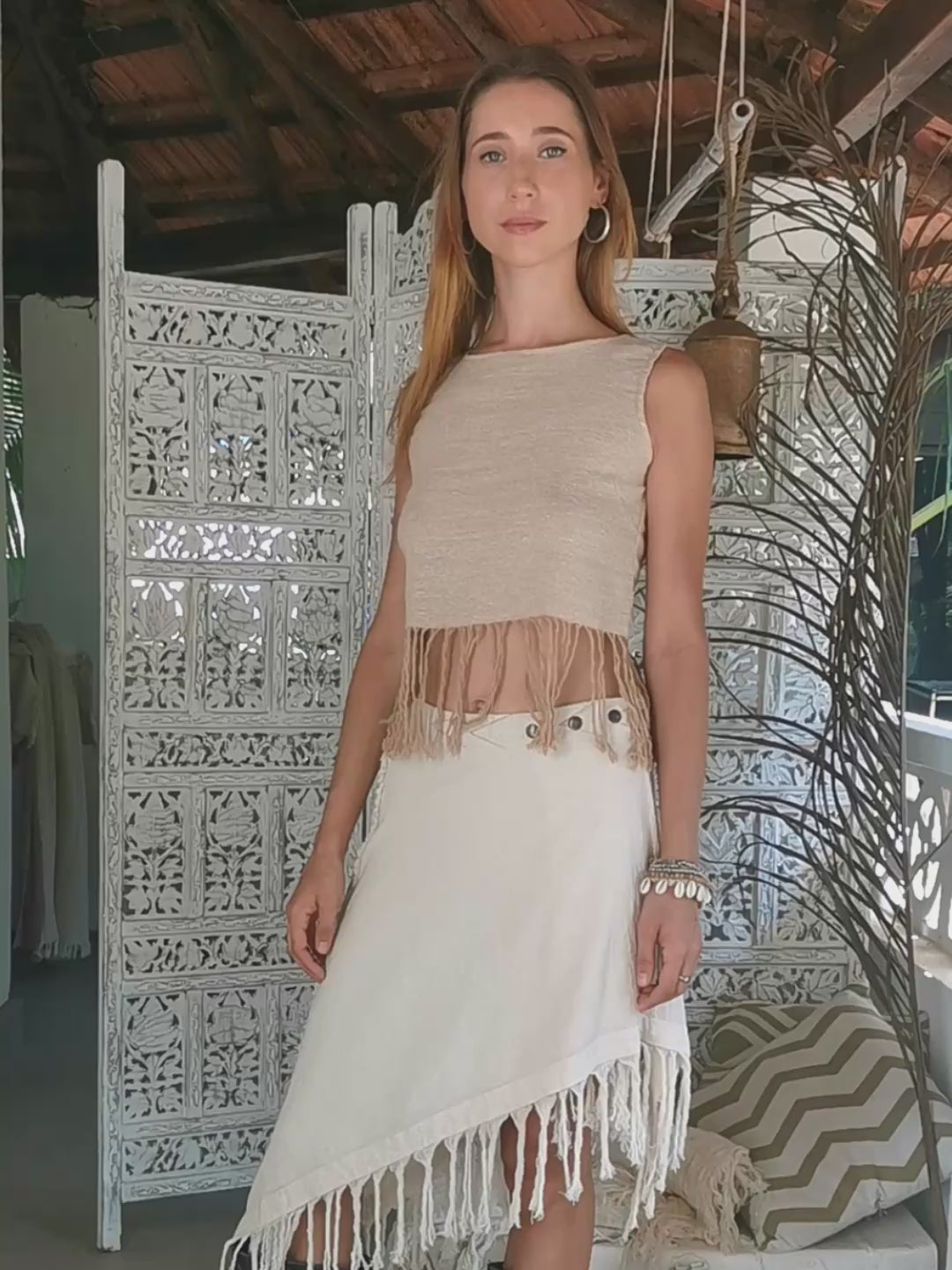 Fringy Crop Top / Beige