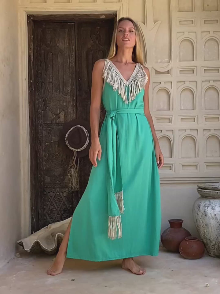 Boho Fringed Dress / Green